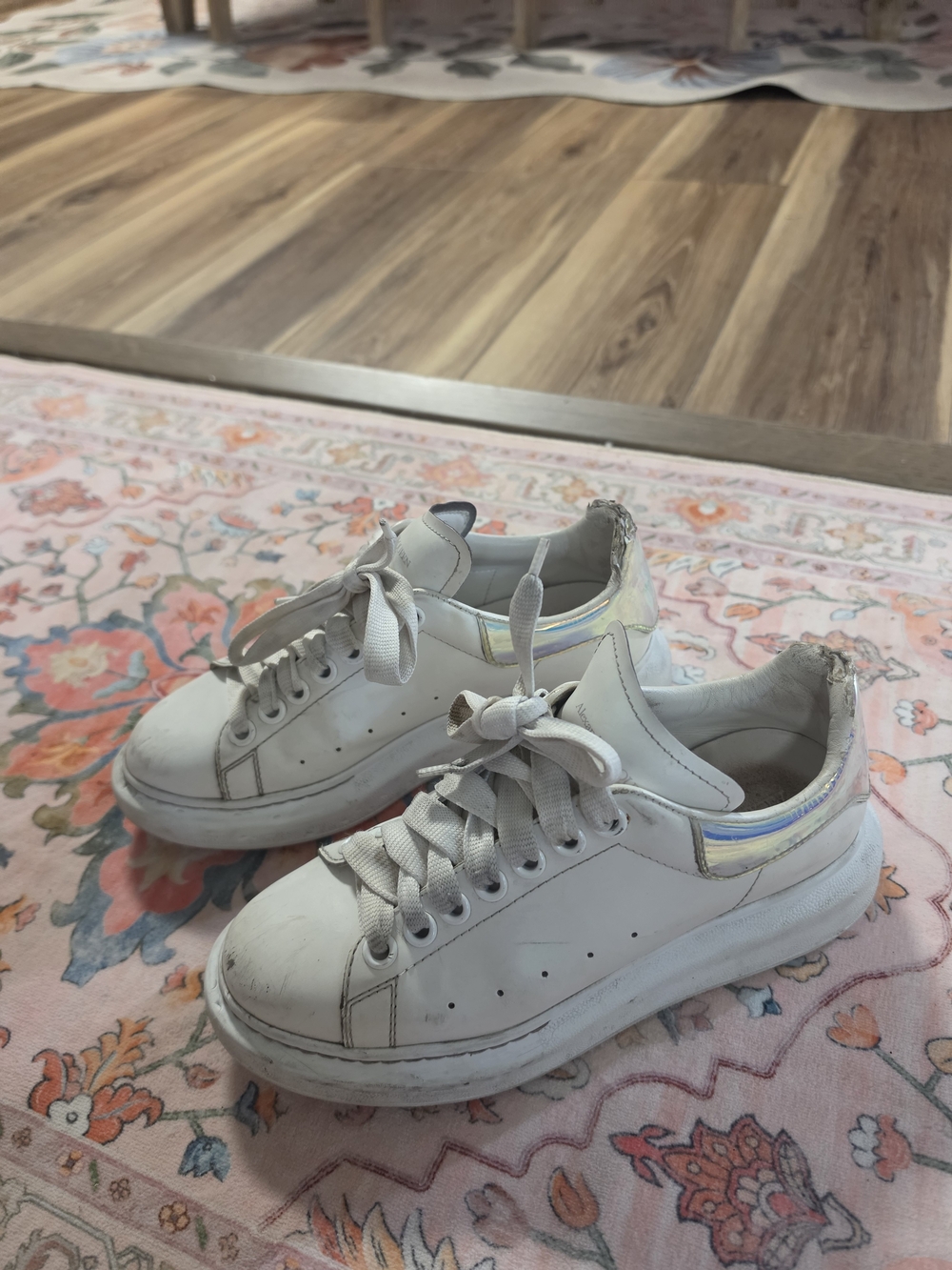 Alexander McQueen White Sneakers with Iridescent Heel Tab